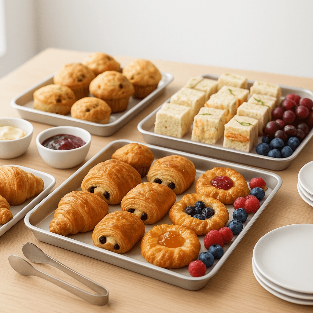 Frühstücks-Catering mit Croissants und Gebäck